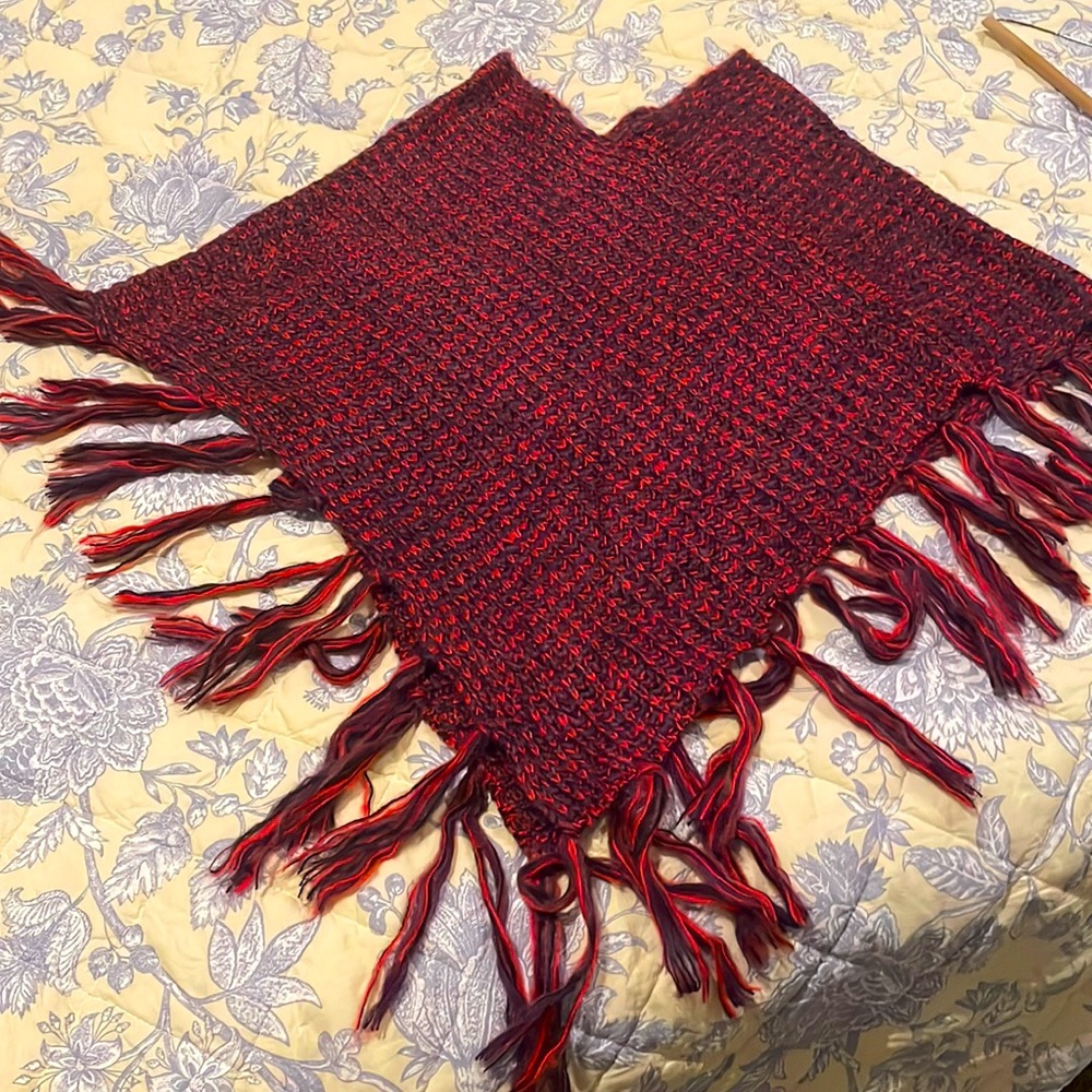 Purple Red Black Knit Poncho with fringe NWT